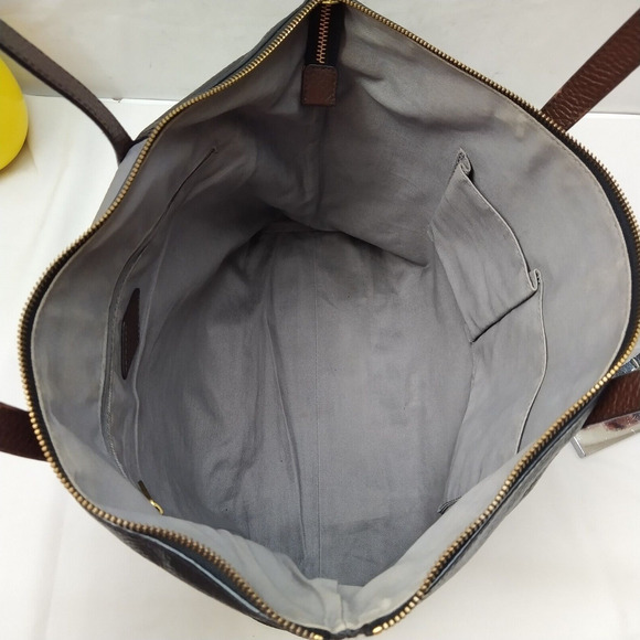 Fossil Colorblock Black Gray Pebbled Leather Double Handle Satchel Shoulder Bag - Picture 10 of 16